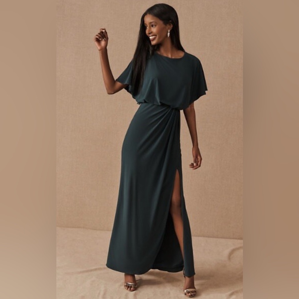 BHLDN Green Flutter Sleeve Maxi Dress